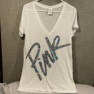 PINK Victoria’s Secret White tee with PINK sequin Lettering